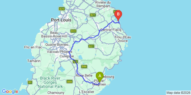Map: Mauritius Airport (MRU) to The Legends, Mauritius