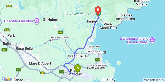 Map: Mauritius Airport (MRU) to The Lodge, Mauritius