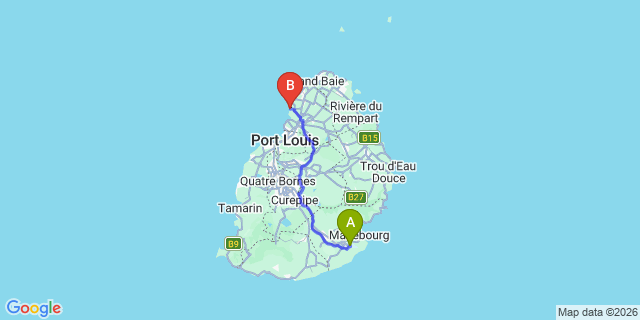 Map: Mauritius Airport (MRU) to The Oberoi Mauritius, Mauritius