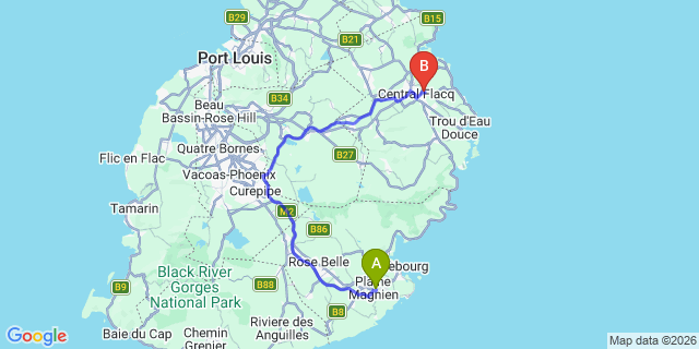 Map: Mauritius Airport (MRU) to Treetops Lodge, Mauritius