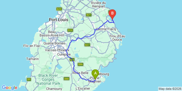 Map: Mauritius Airport (MRU) to Vela Mare Villas, Mauritius