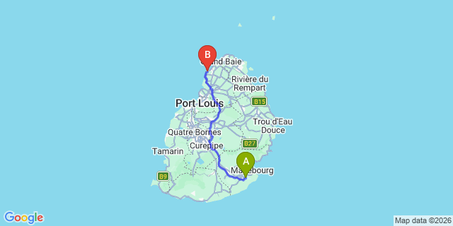 Map: Mauritius Airport (MRU) to Veranda Hotels, Mauritius