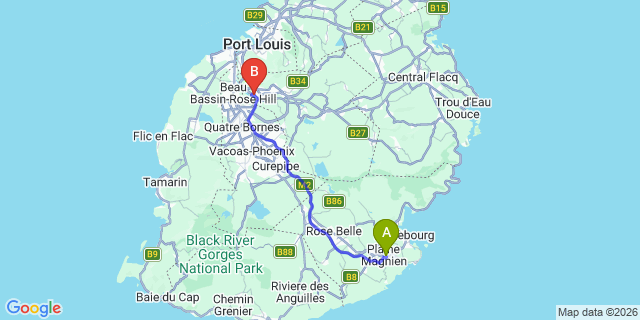Map: Mauritius Airport (MRU) to Villa l’Occitane, Mauritius