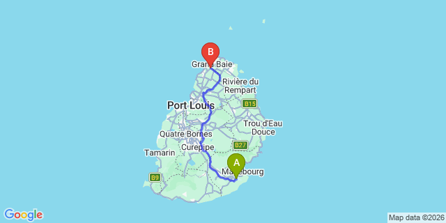 Map: Mauritius Airport (MRU) to Villa Saffron, Mauritius