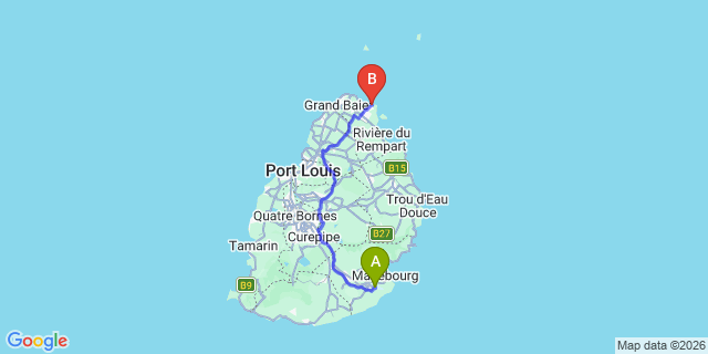 Map: Mauritius Airport (MRU) to Villas Banyan, Mauritius