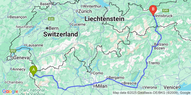 Map: Innsbruck Airport (INN) to La Thuile