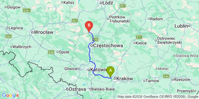 Map: Krakow Airport (KRK) to Szczyrk