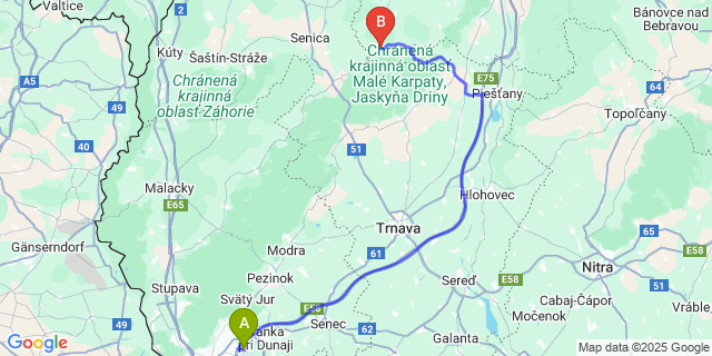 Map: Bratislava Airport (BTS) to Brezová pod Bradlom
