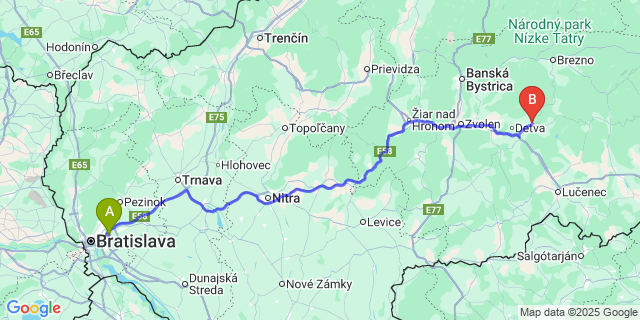 Map: Bratislava Airport (BTS) to Hrinova