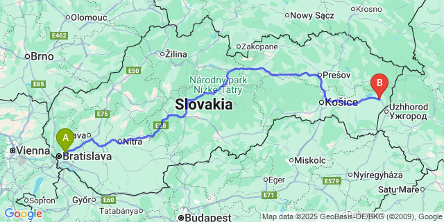 Map: Bratislava Airport (BTS) to Sobrance