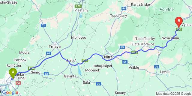 Map: Bratislava Airport (BTS) to Žarnovica
