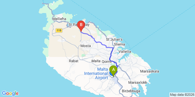 Map: Malta Airport (MLA) to Burmarrad