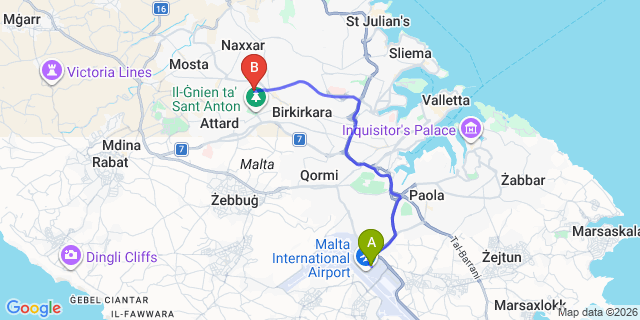 Map: Malta Airport (MLA) to Lija