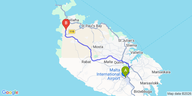 Map: Malta Airport (MLA) to Manikata