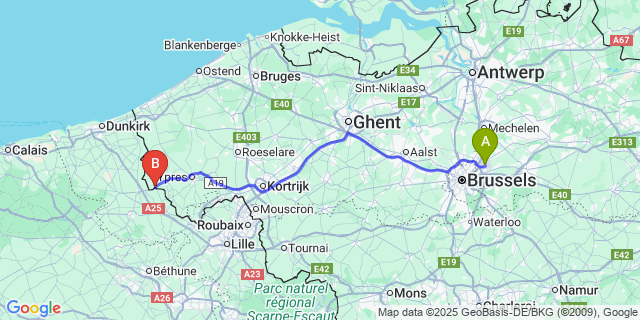 Map: Brussels Zaventem Airport (BRU) to Abele