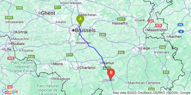 Map: Brussels Zaventem Airport (BRU) to Achene