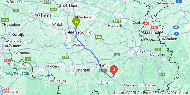 Map: Brussels Zaventem Airport (BRU) to Achet