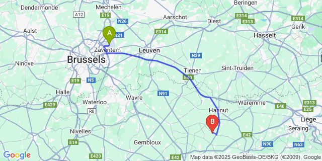 Map: Brussels Zaventem Airport (BRU) to Acosse