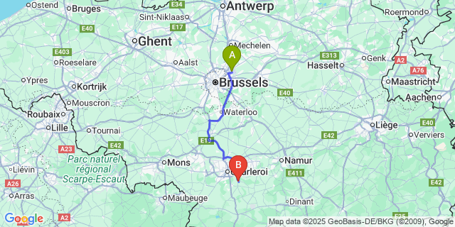 Map: Brussels Zaventem Airport (BRU) to Acoz