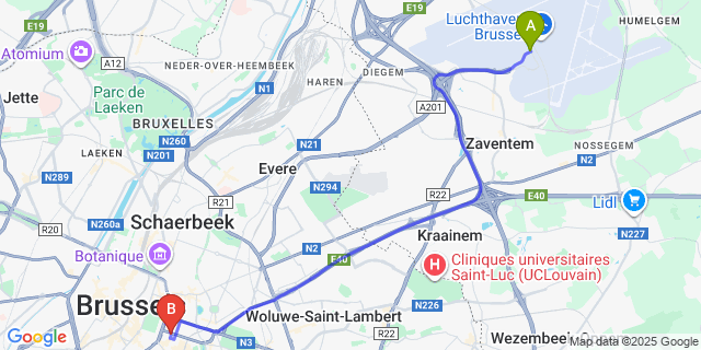 Map: Brussels Zaventem Airport (BRU) to Adagio Access Brussels Europe Aparthotel