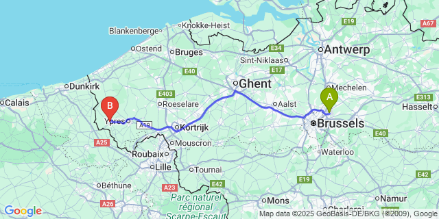 Map: Brussels Zaventem Airport (BRU) to Amfroipret