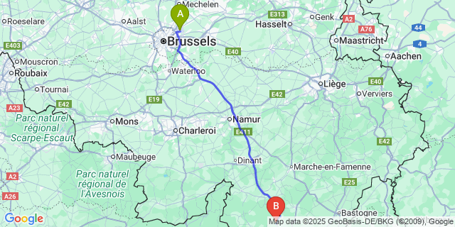 Map: Brussels Zaventem Airport (BRU) to Anloy