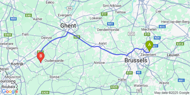 Map: Brussels Zaventem Airport (BRU) to Anzegem