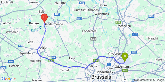Map: Brussels Zaventem Airport (BRU) to Appels