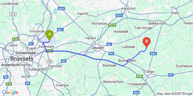 Map: Brussels Zaventem Airport (BRU) to Attenrode