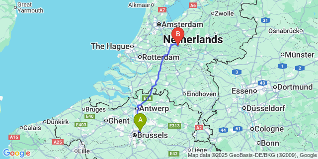 Map: Brussels Zaventem Airport (BRU) to Austerlitz