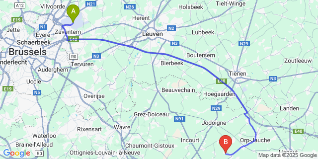 Map: Brussels Zaventem Airport (BRU) to Autre-Eglise