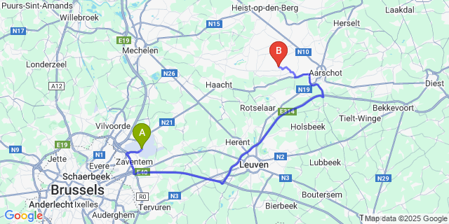 Map: Brussels Zaventem Airport (BRU) to Baal