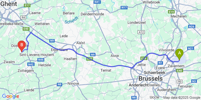 Map: Brussels Zaventem Airport (BRU) to Balegem