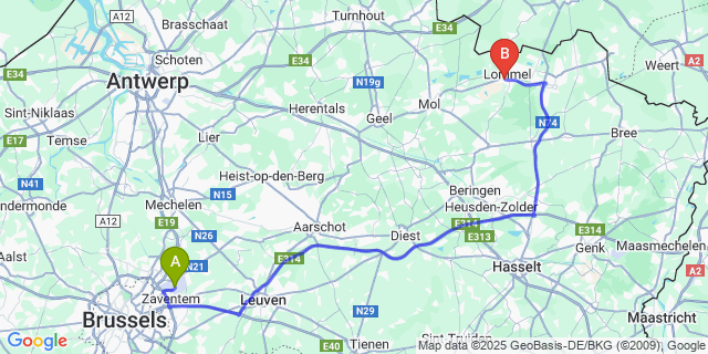 Map: Brussels Zaventem Airport (BRU) to Balendijk