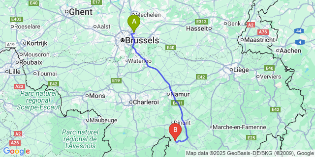 Map: Brussels Zaventem Airport (BRU) to Baronville