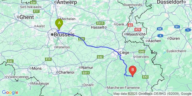 Map: Brussels Zaventem Airport (BRU) to Basse-Bodeux