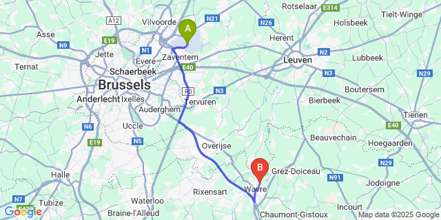 Map: Brussels Zaventem Airport (BRU) to Basse-Wavre