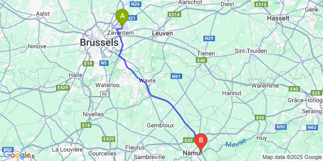 Map: Brussels Zaventem Airport (BRU) to Beez