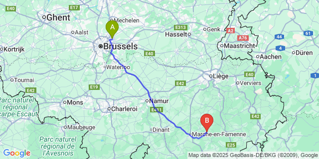 Map: Brussels Zaventem Airport (BRU) to Beffe