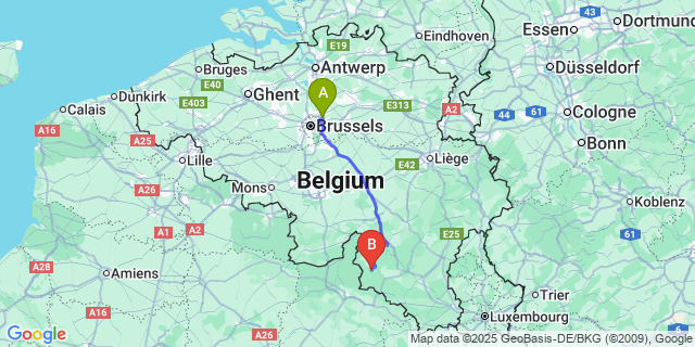 Map: Brussels Zaventem Airport (BRU) to Bellefontaine