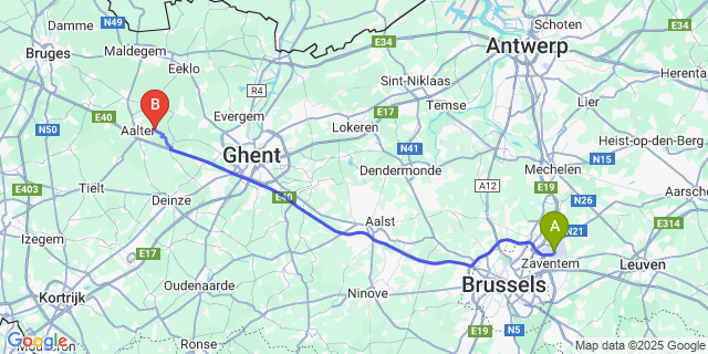 Map: Brussels Zaventem Airport (BRU) to Bellem