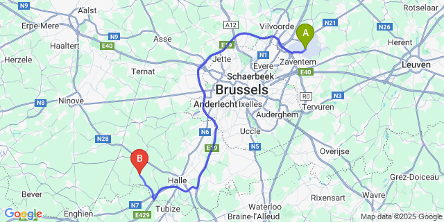 Map: Brussels Zaventem Airport (BRU) to Bellingen