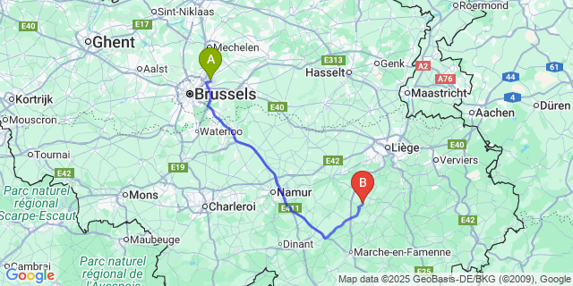 Map: Brussels Zaventem Airport (BRU) to Bende
