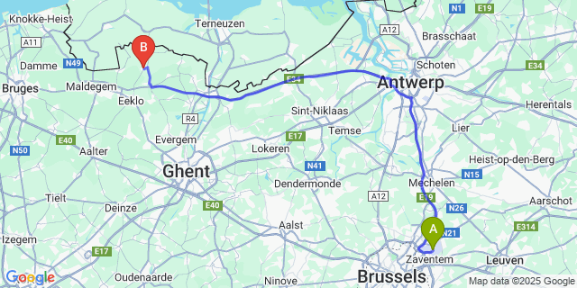 Map: Brussels Zaventem Airport (BRU) to Bentille
