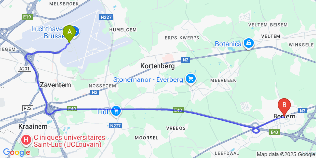 Map: Brussels Zaventem Airport (BRU) to Bertem