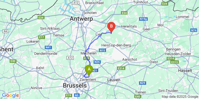 Map: Brussels Zaventem Airport (BRU) to Bevel