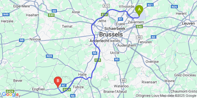 Map: Brussels Zaventem Airport (BRU) to Bierghes