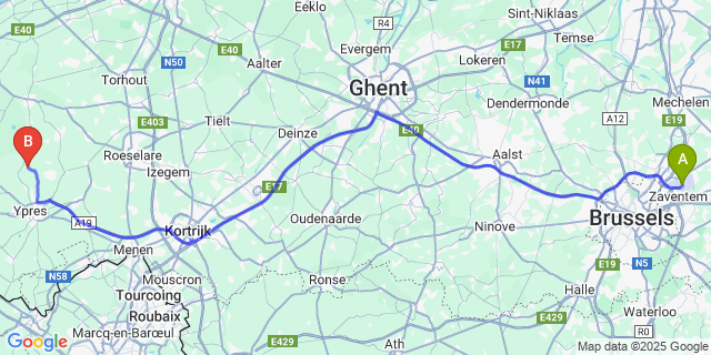 Map: Brussels Zaventem Airport (BRU) to Bikschote