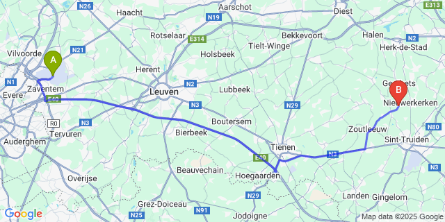Map: Brussels Zaventem Airport (BRU) to Binderveld