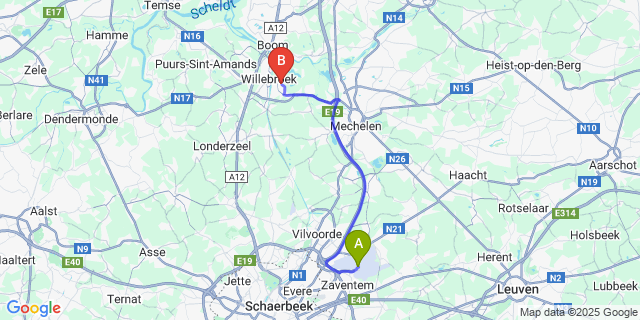 Map: Brussels Zaventem Airport (BRU) to Blaasveld